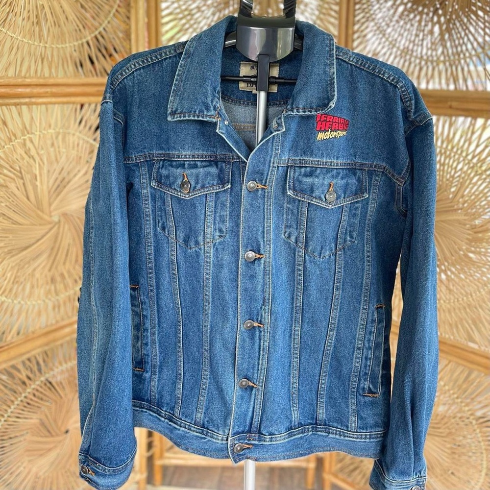 Vintage Outdoor Expedition Terrible Herbst Motorsports Denim Jean Jacket Work